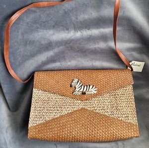 Vintage Handmade Safari Zebra Shoulder Crossbody Brown Tan Handbag Purse